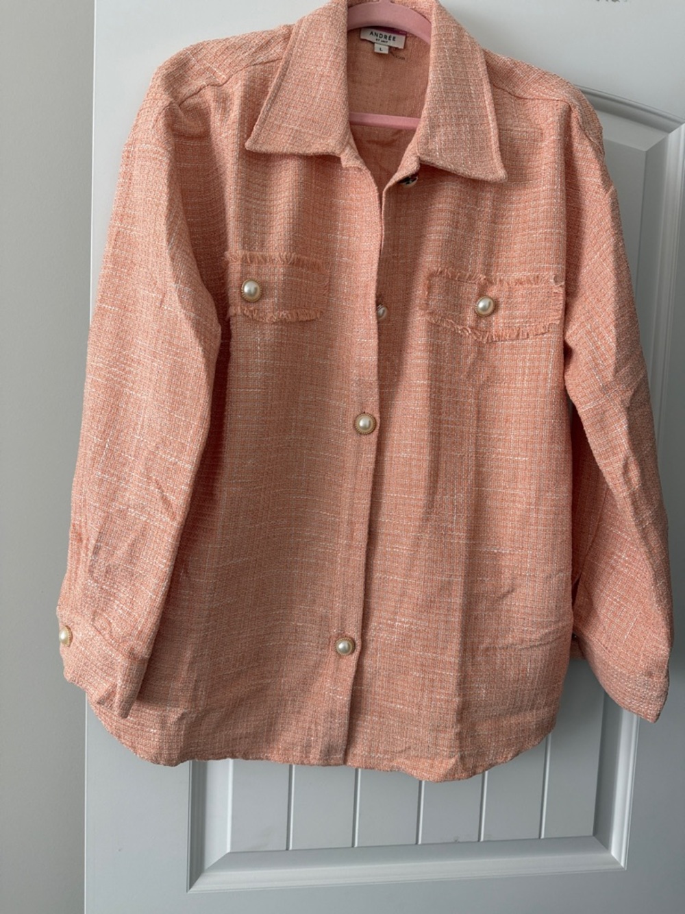 ANDREE BY UNIT Peach Tweed Pearl-Button Blazer